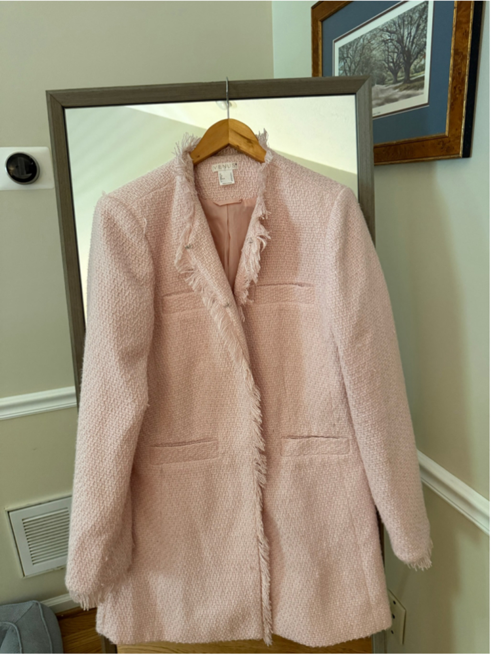 Women's Venus Pink Tweed Blazer Jacket Size 12